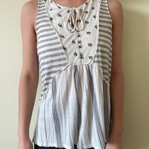 Anthropologie White Multi Pattern Tie Front Tunic